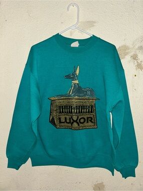 Luxor Teal Crewneck Sweatshirt with Gold Anubis - Men Size Large
